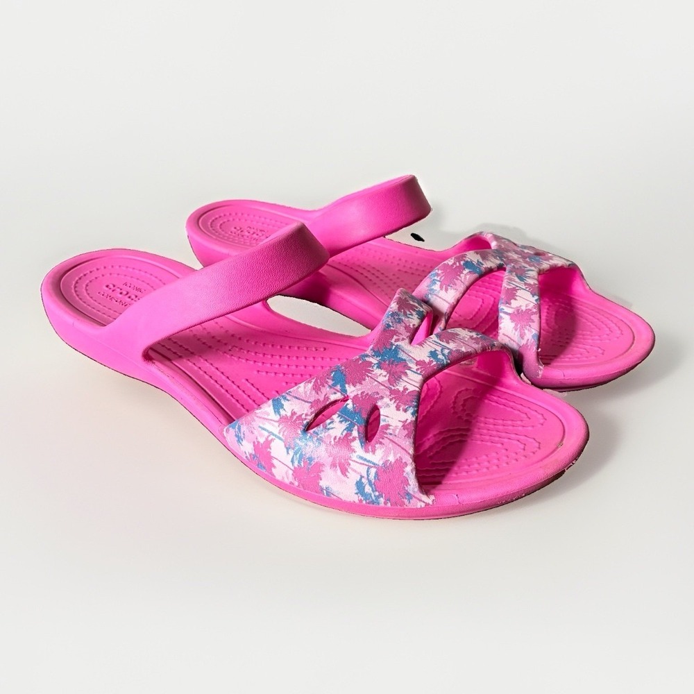 Crocs Kadee II Tropical Strappy Vacation Comfort Slip On Sandals Pink Womens 9